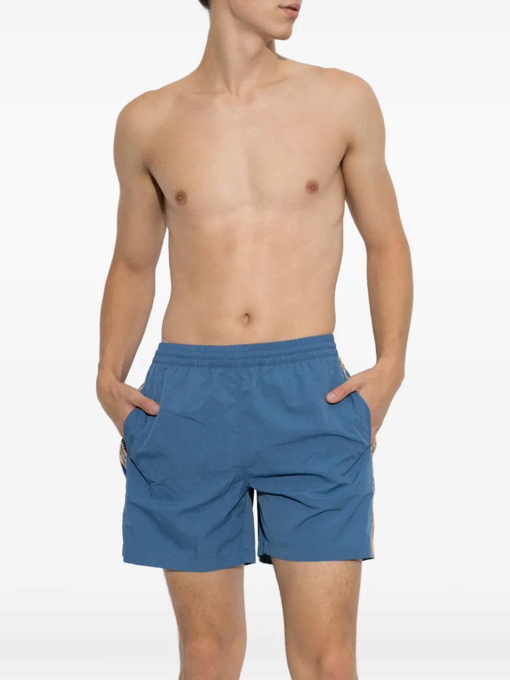 Burberry check-panel swim shorts Blauw