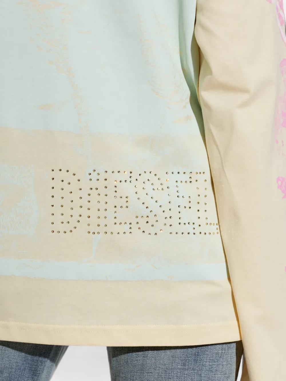 Diesel T-shirt met lange mouwen en grafische print en kristallen Beige