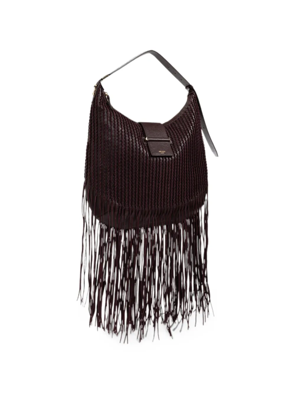 Jimmy Choo Medium Bar Merlot Biker leren schoudertas met suède franje Paars