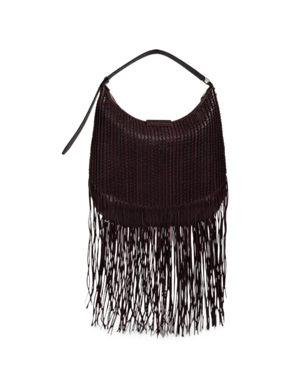 Jimmy Choo Medium Bar Merlot Biker leren schoudertas met suède franje Paars