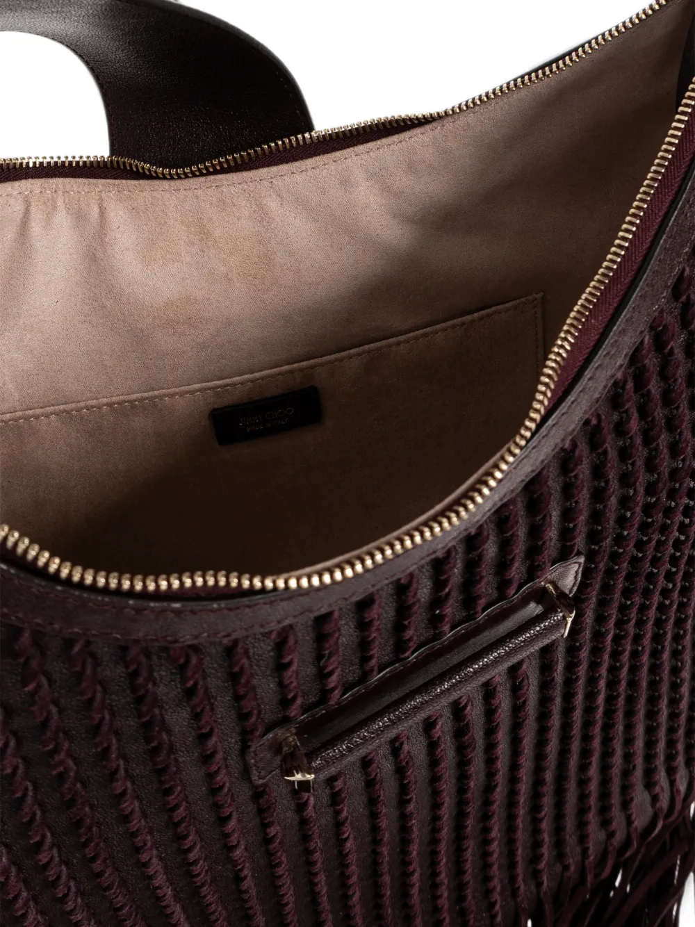 Jimmy Choo Medium Bar Merlot Biker leren schoudertas met suède franje Paars