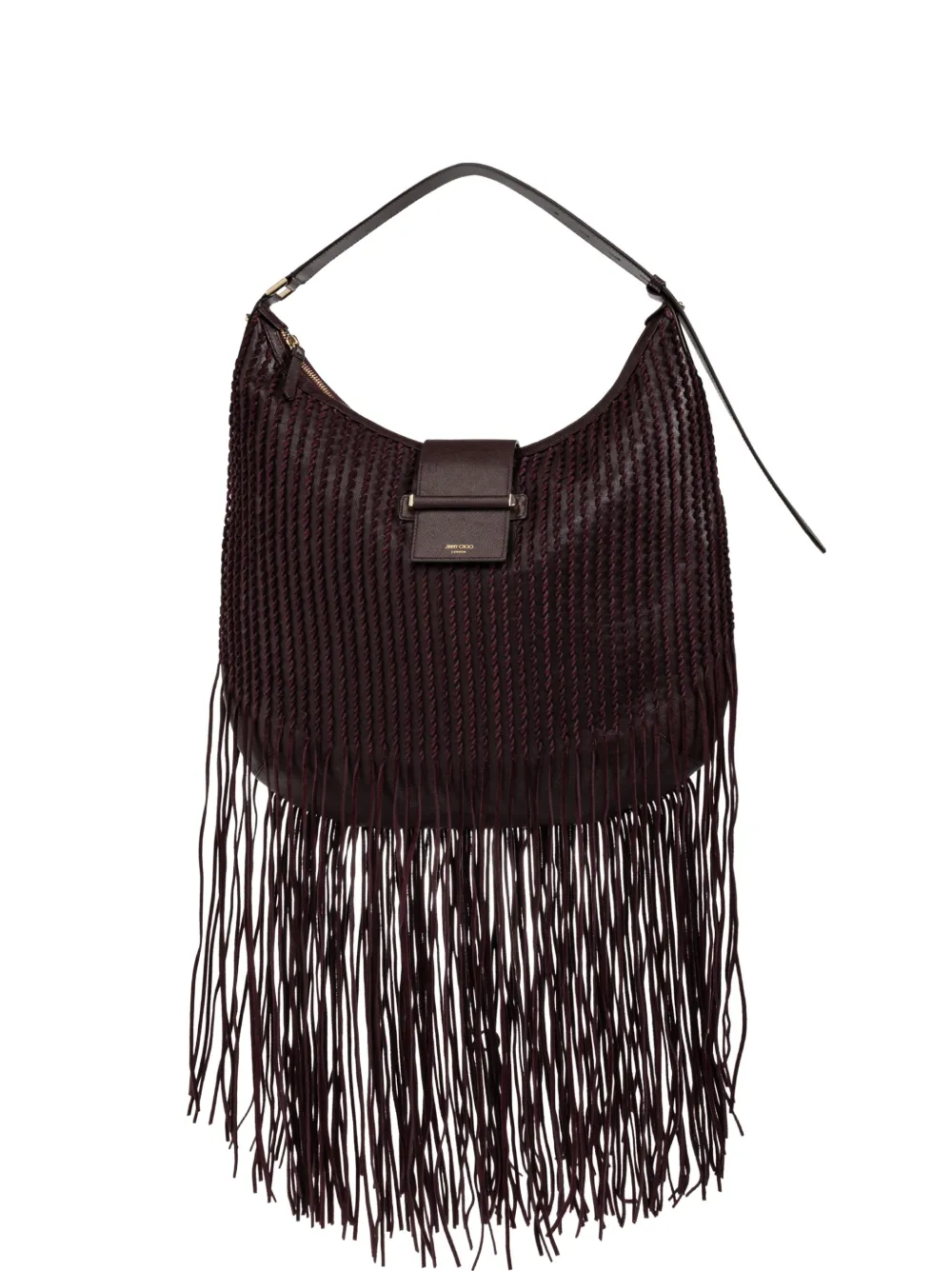 Jimmy Choo Borsa a spalla Bar Hobo media in pelle Biker con frange in pelle scamosciata - Viola