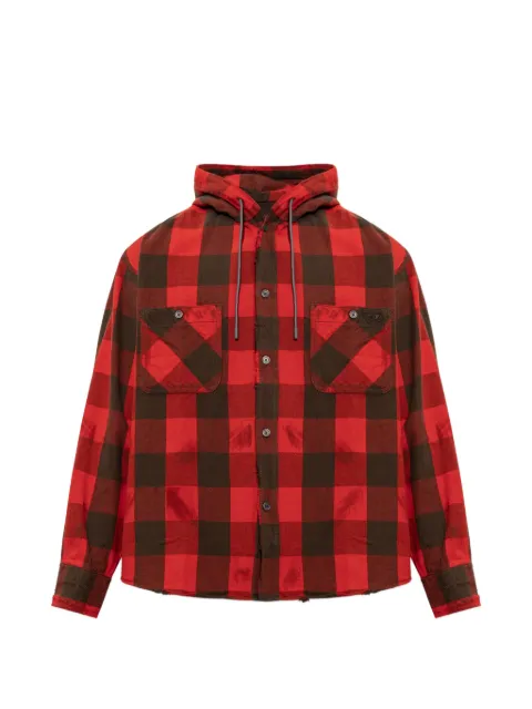 Diesel distressed-hooded shirt in check flannel