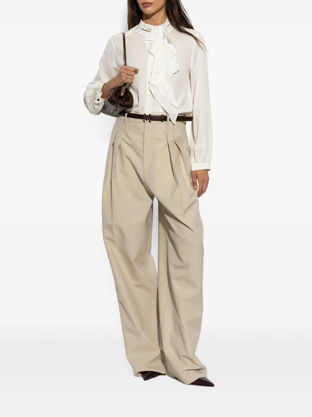 Max Mara Zijden blouse met gestrikte hals Wit