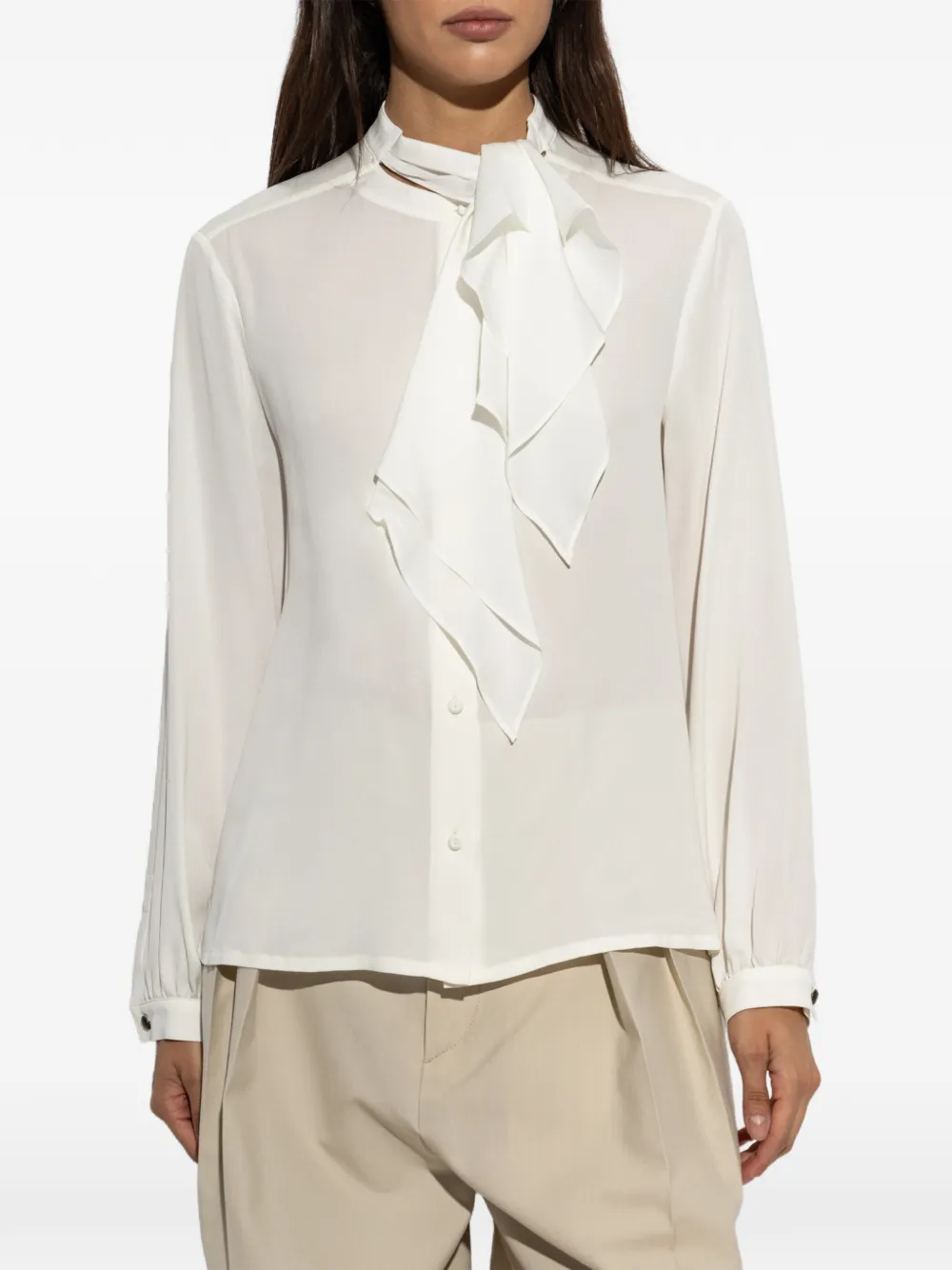 Max Mara Zijden blouse met gestrikte hals Wit