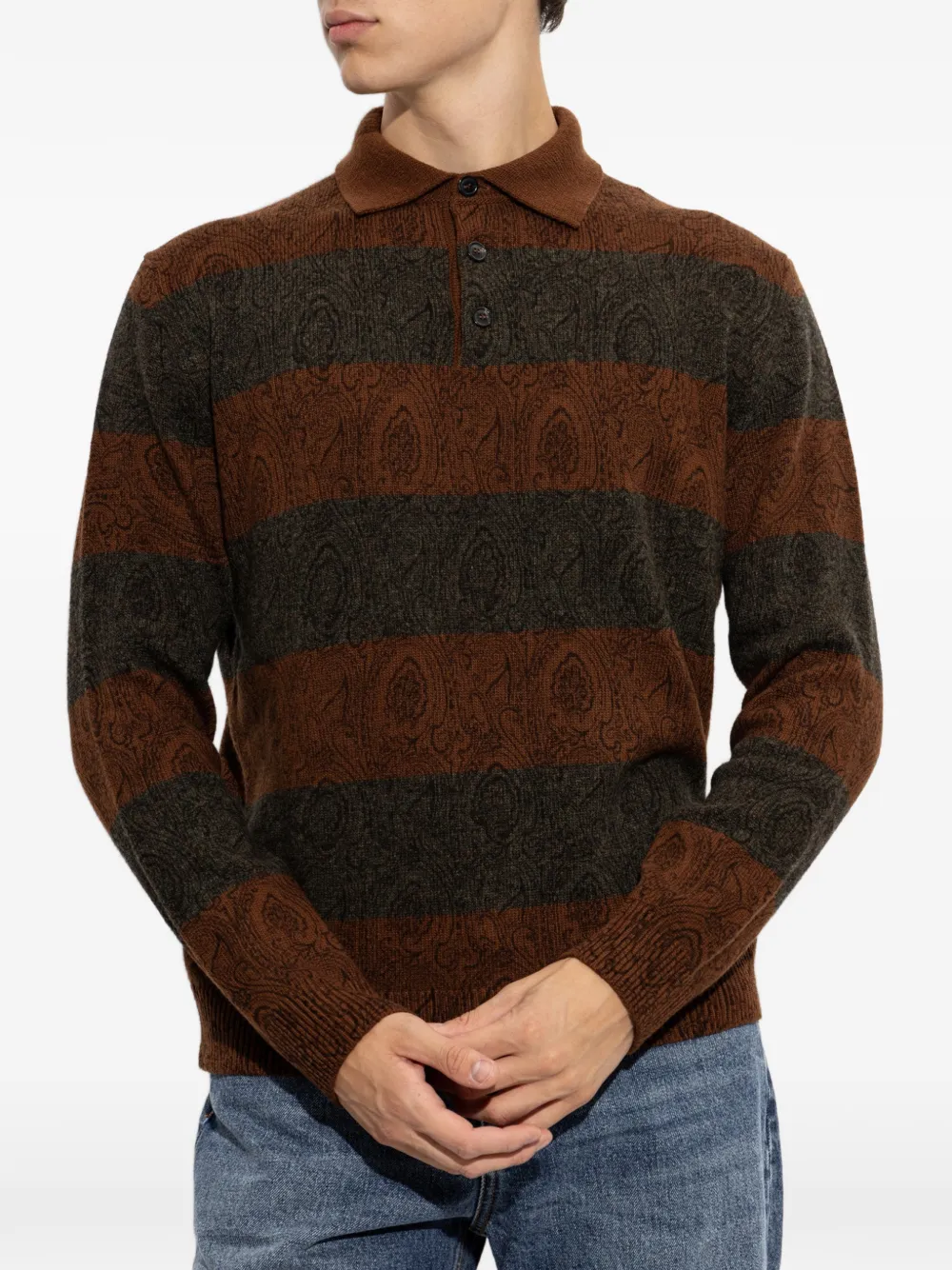 ETRO paisley-pattern striped polo sweater Bruin