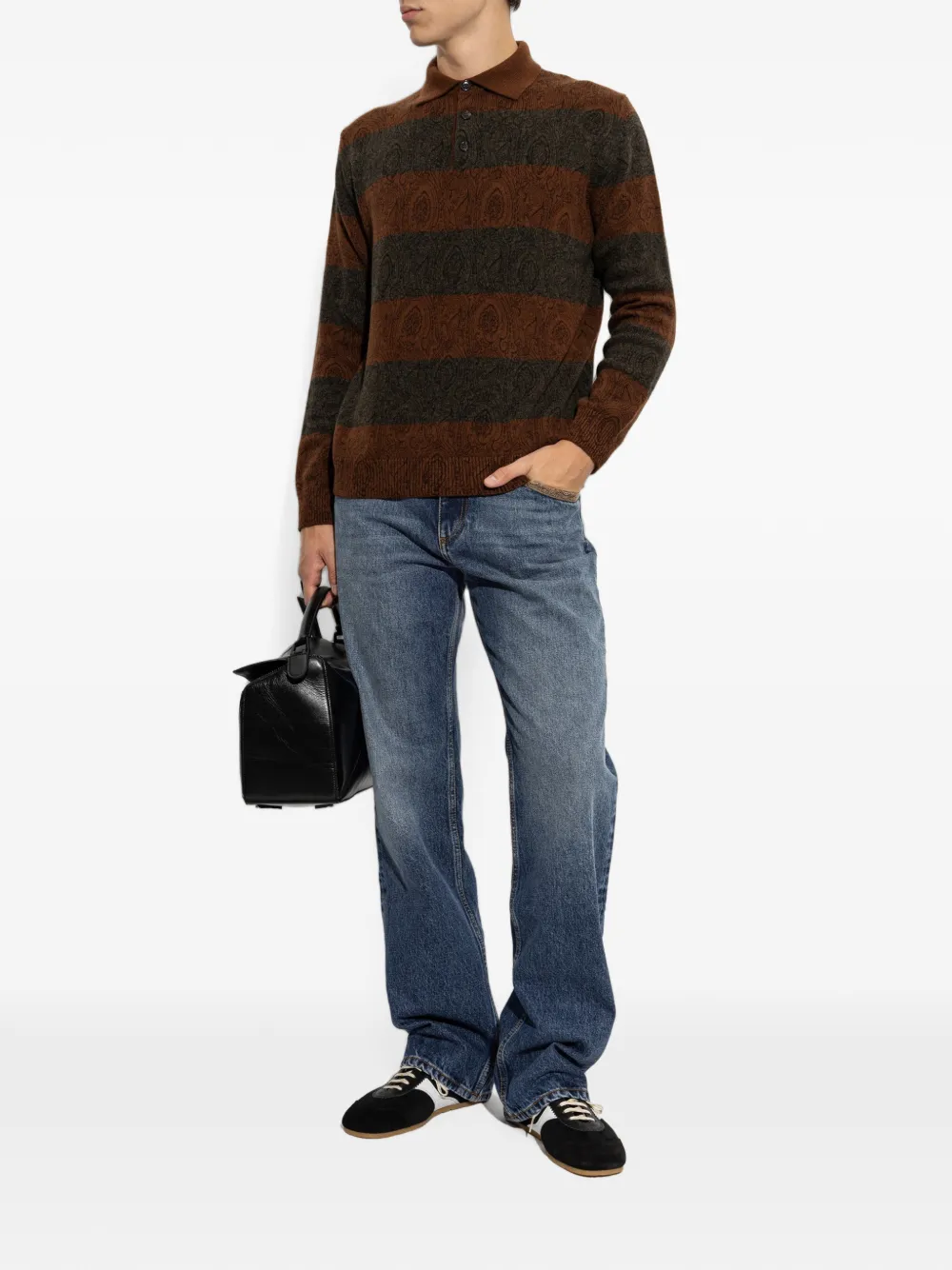 ETRO paisley-pattern striped polo sweater Bruin