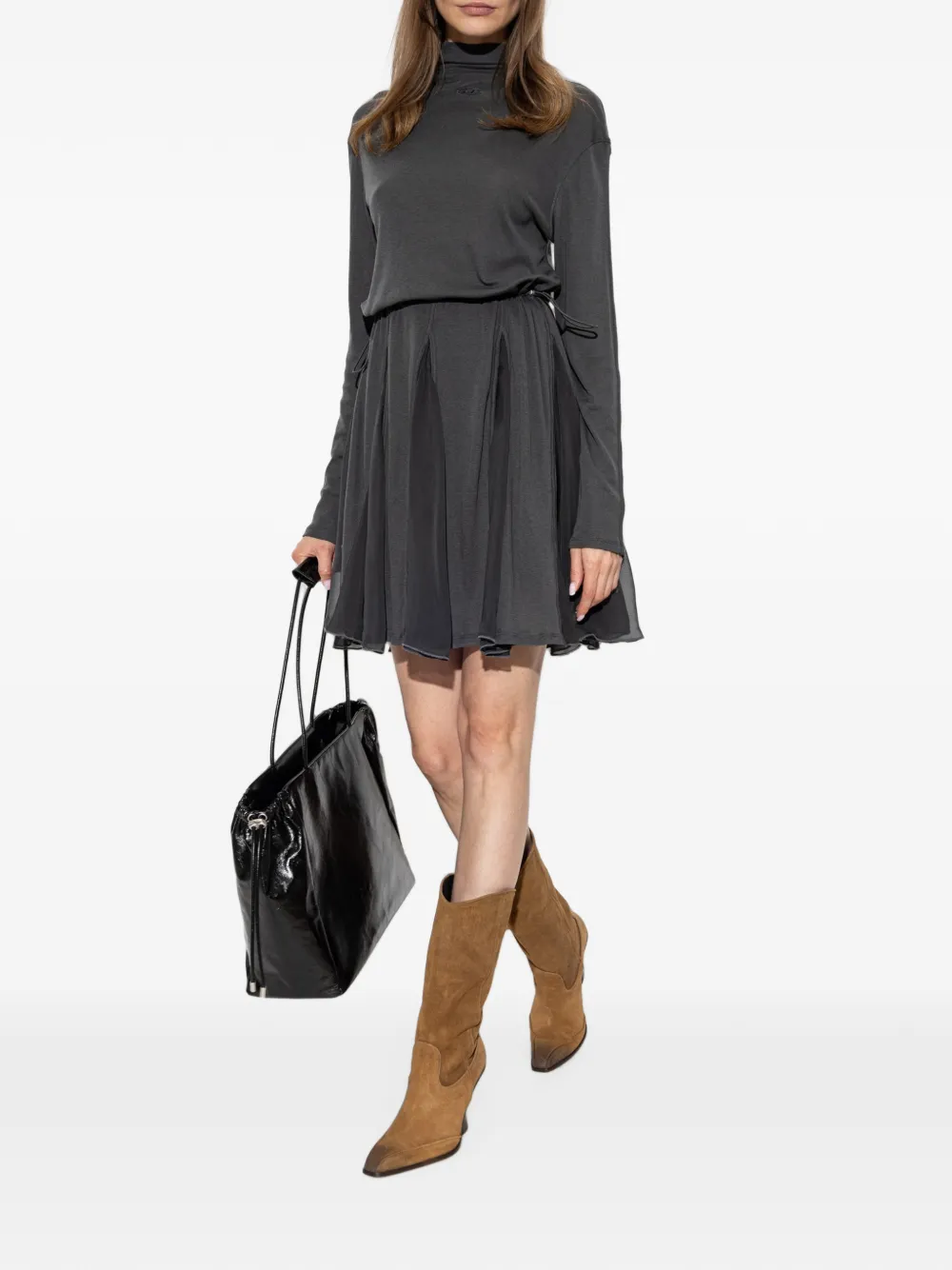 Diesel Mini-jurk met col van jersey en chiffon Grijs