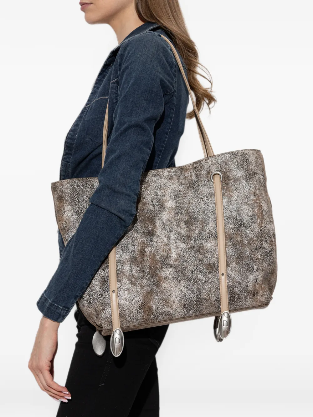 Diesel D-Rop shopper met gebarsten effect Bruin