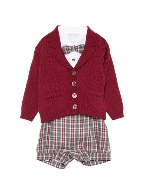 Colorichiari check-pattern cardigan and dungarees set