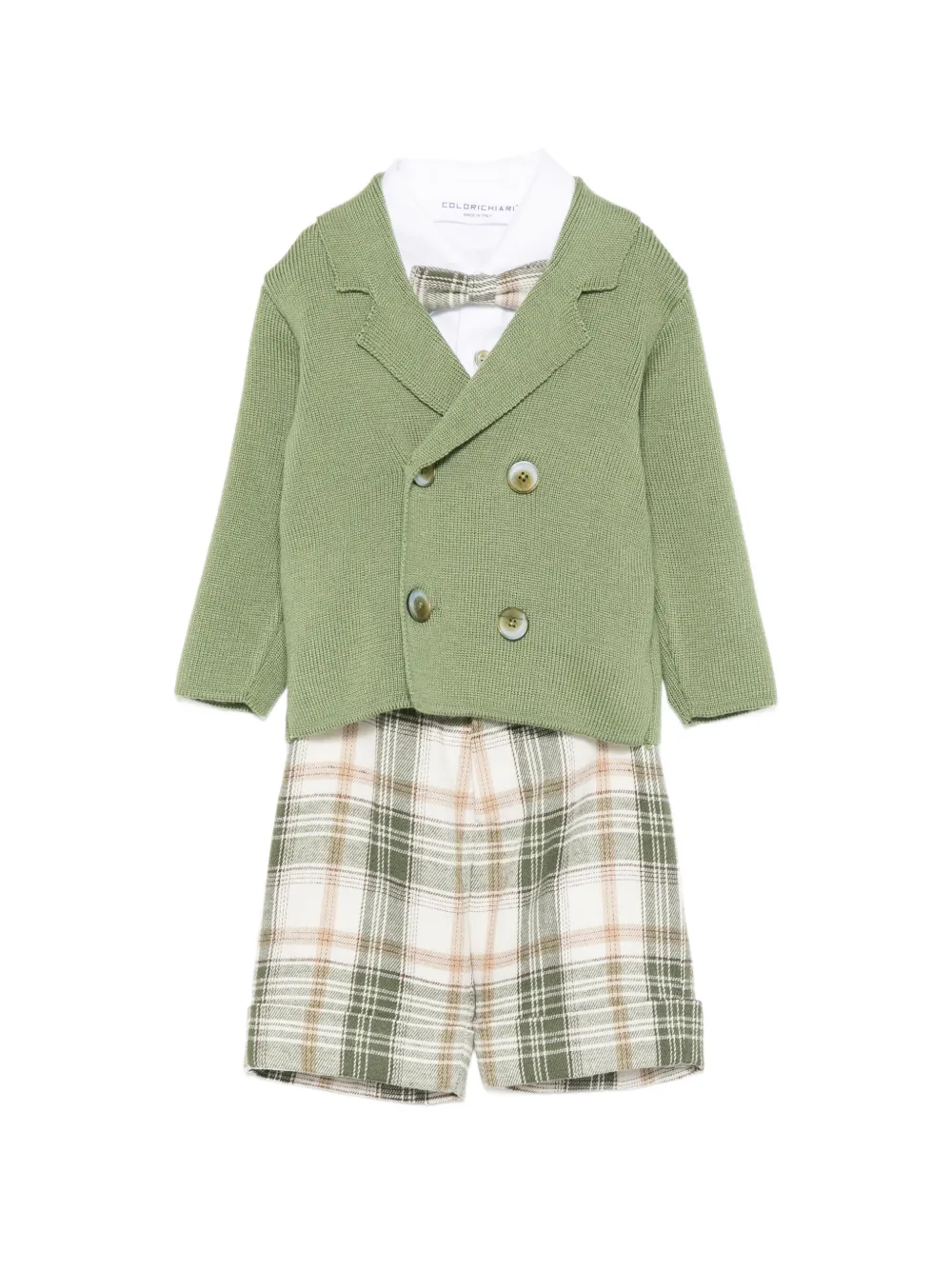 Colorichiari plaid-pattern suspender shorts set (set of three) - Verde