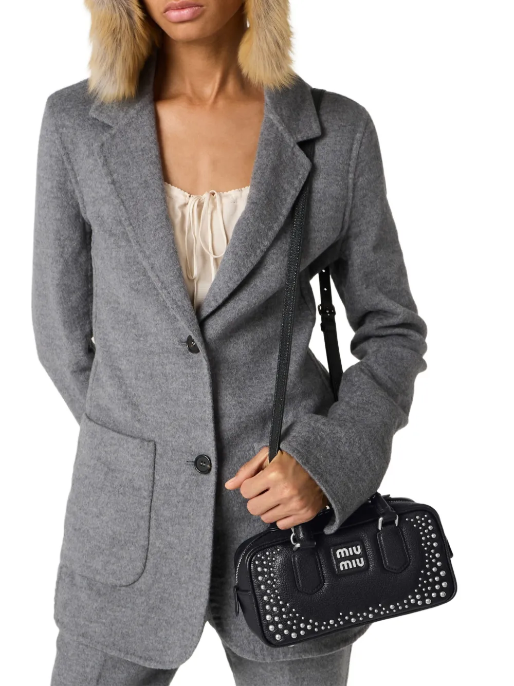 Miu Arcadie leren tas met studs Zwart