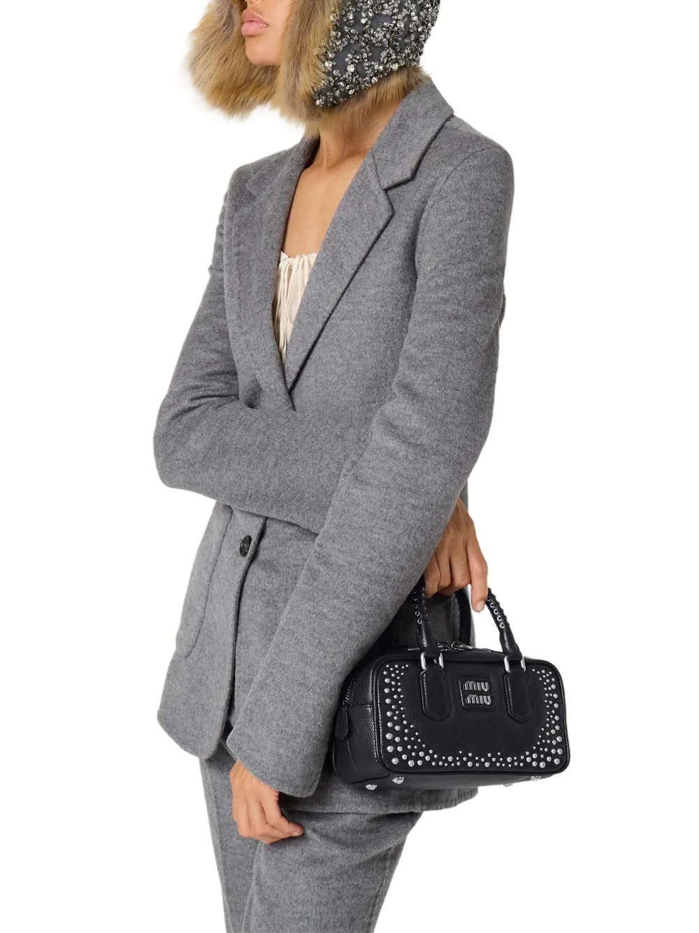 Miu Arcadie leren tas met studs Zwart