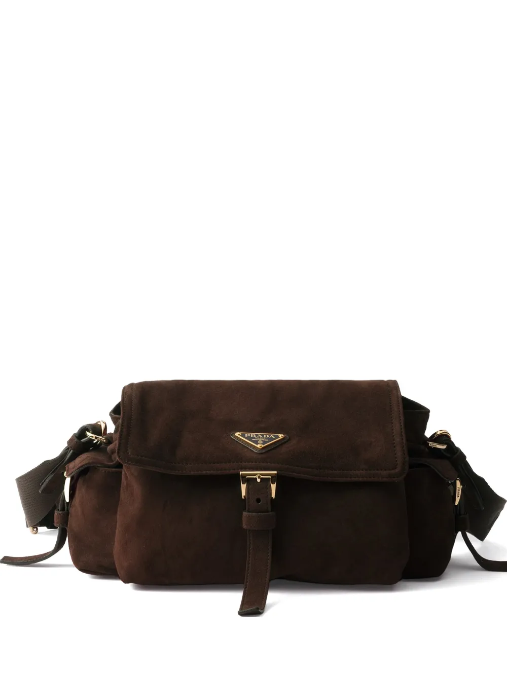 Prada Explore medium suede shoulder bag with flap