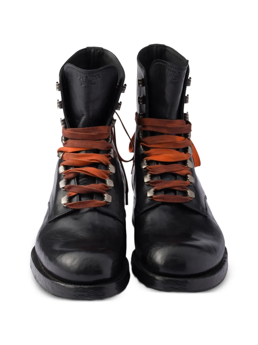 Prada leather laced booties Zwart