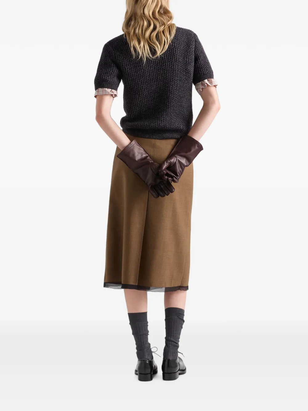 Prada Wollen en mouliné kasjmier polotrui met korte mouwen Bruin