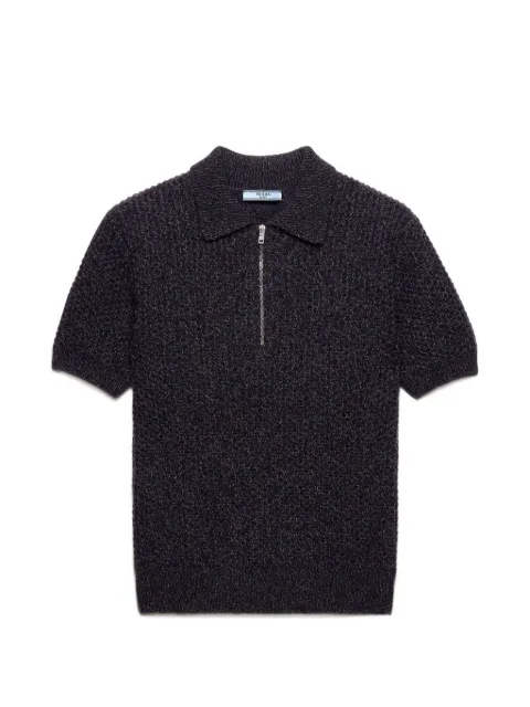 Prada short-sleeved wool and mouliné cashmere polo sweater