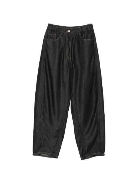 Nude elasticated-waistband contrast-stitch jeans