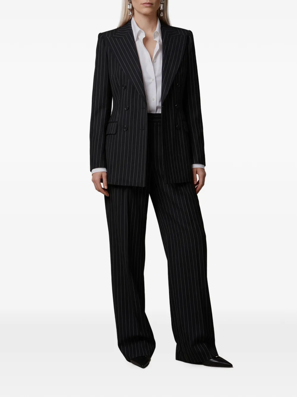 Dolce & Gabbana Jack met dubbele rij knopen en krijtstreep Zwart