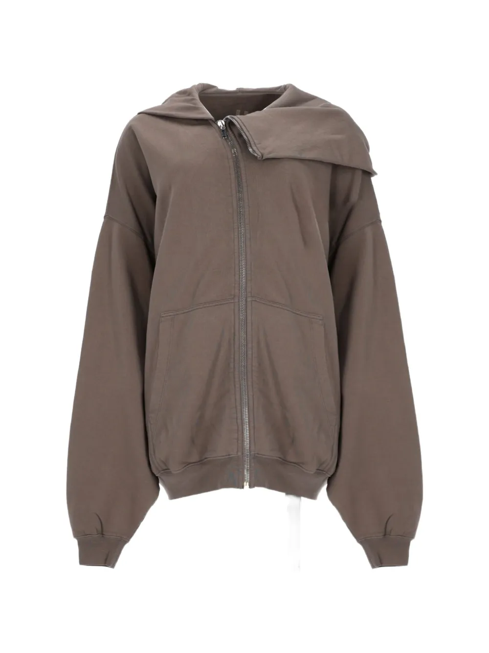 Rick Owens DRKSHDW Mountain Hun asymmetric-collar zip-up hoodie - Marrone