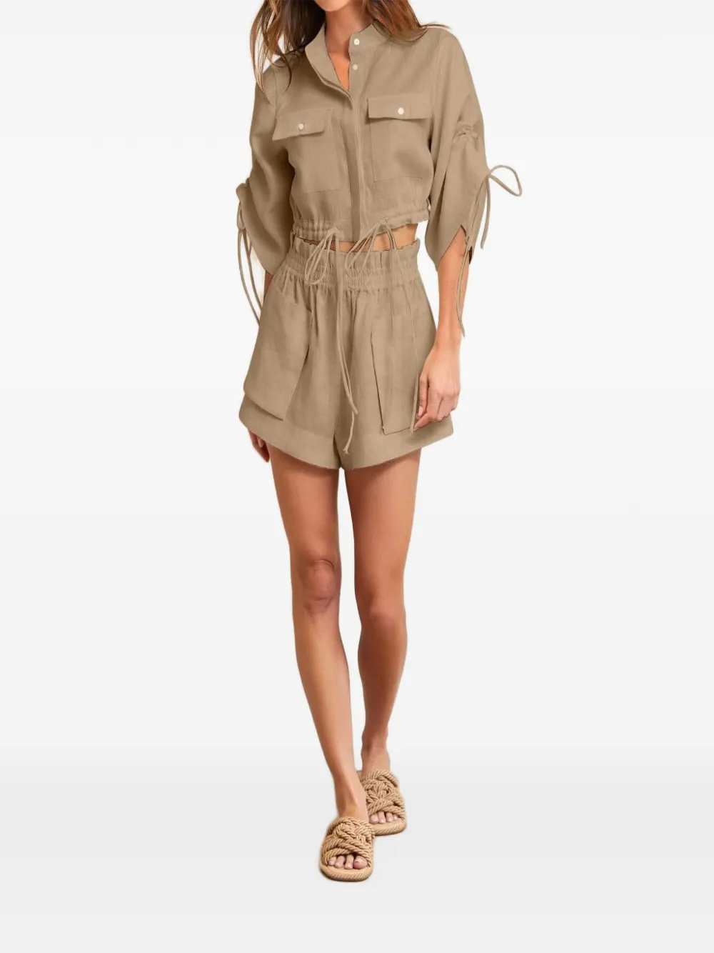 HEVRON Mira shorts met elastische taille en opgestikte zak Bruin