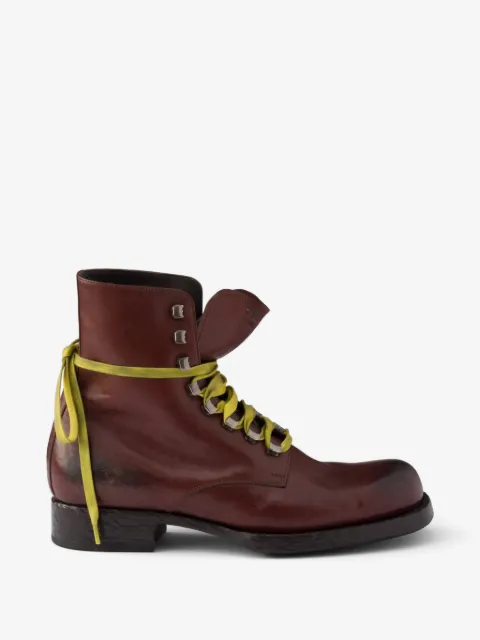 Prada leather laced biker boots