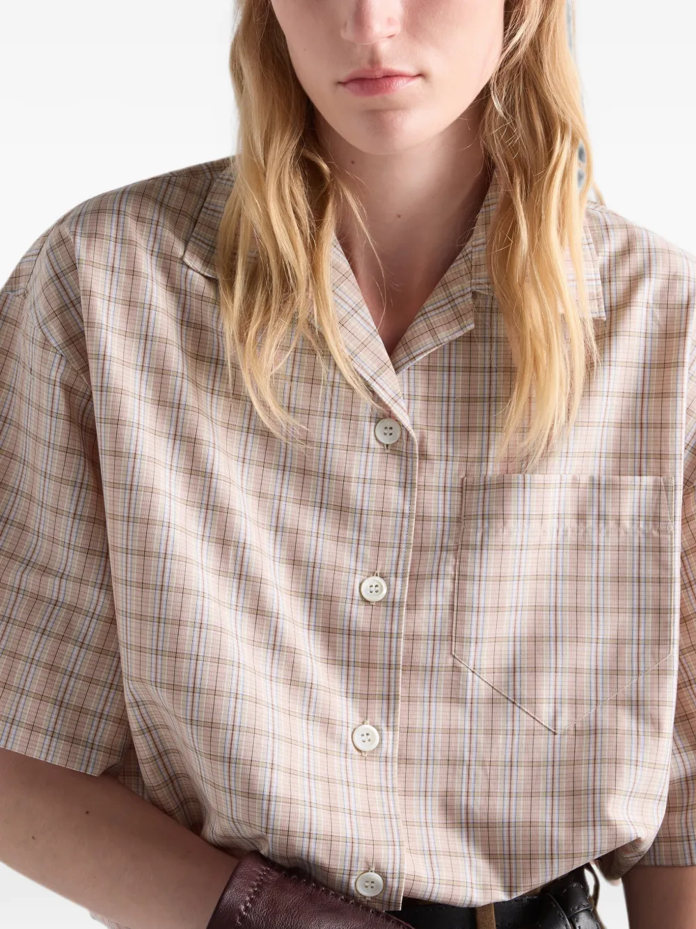 Prada Madras stoffen bowlingshirt Beige