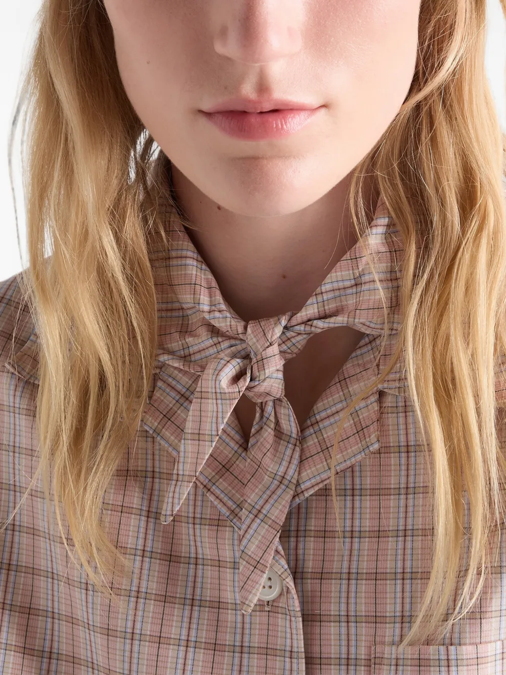 Prada Madras stoffen bowlingshirt Beige