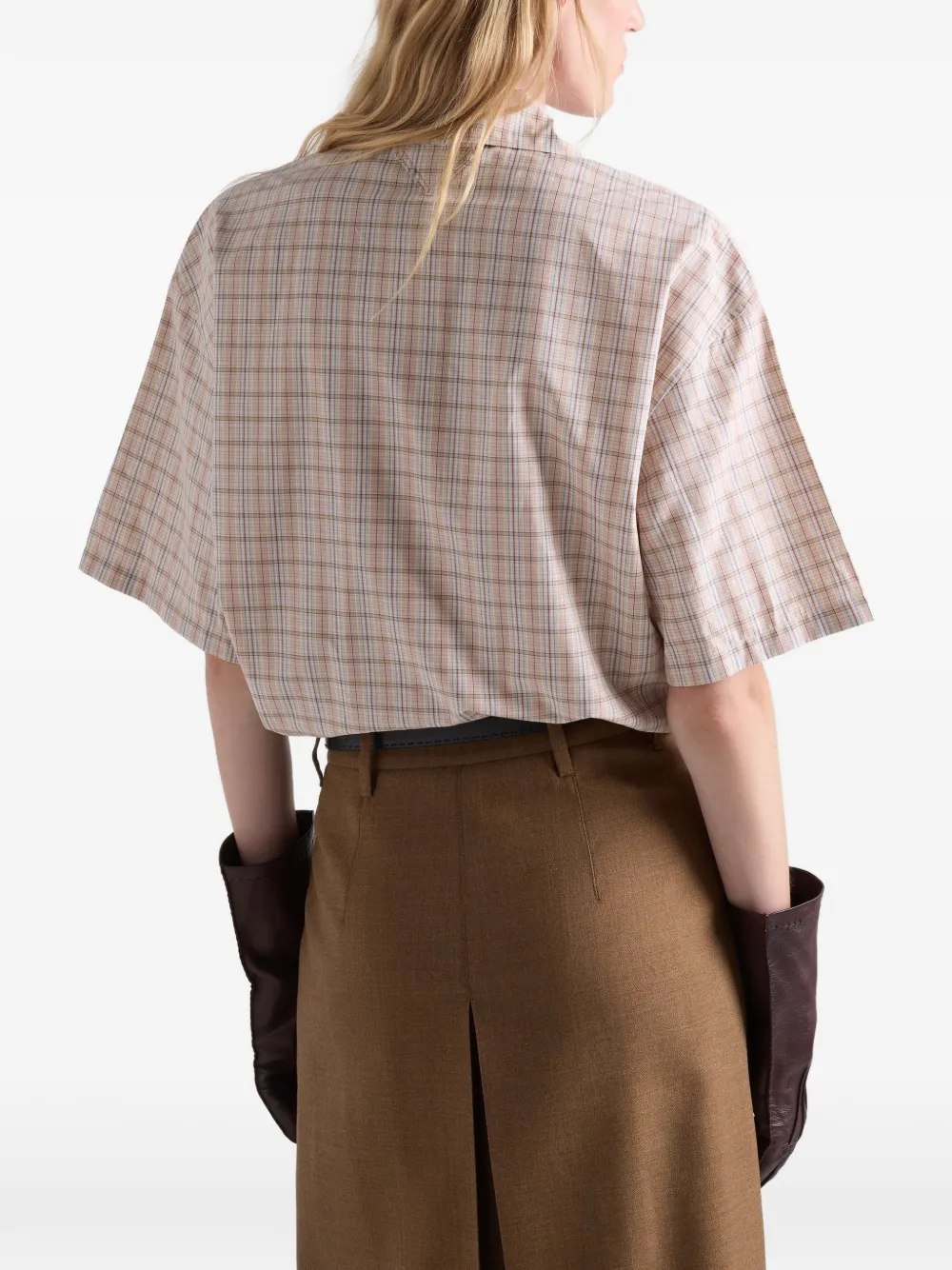 Prada Madras stoffen bowlingshirt Beige