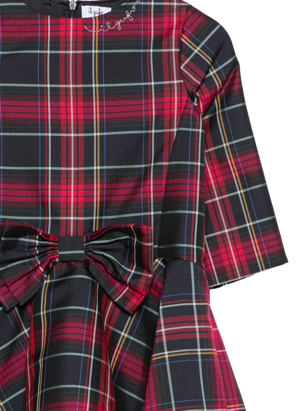 Il Gufo tartan bow-detail dress Zwart