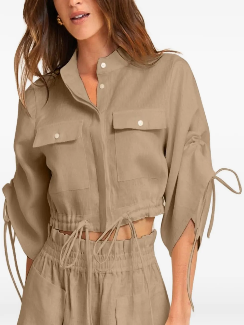 HEVRON Eva drawstring-hem cropped shirt - Braun