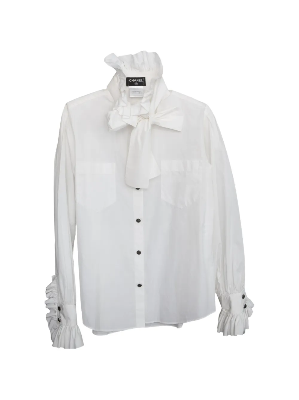 CHANEL Pre-Owned 2010s ruffled pussy-bow shirt - Bianco