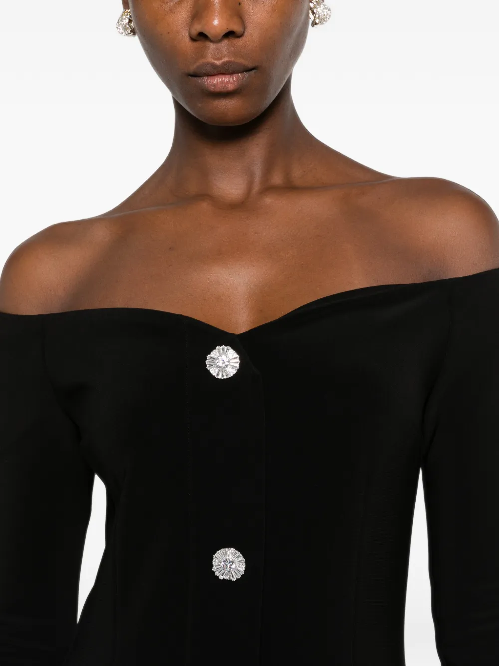 SIMONA CORSELLINI Off-shoulder mini-jurk verfraaid met kristallen Zwart