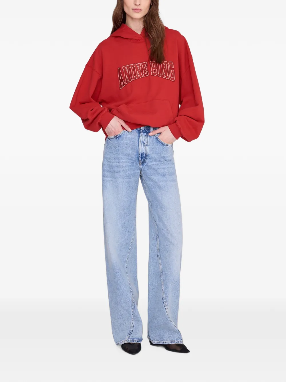 ANINE BING Harvey hoodie met logopatch Rood