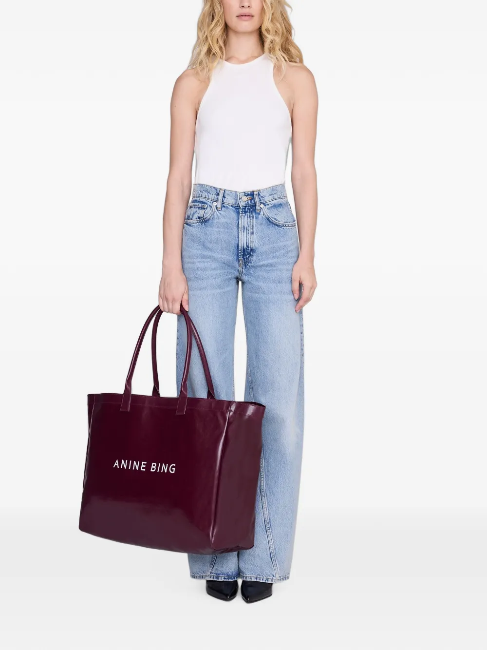 ANINE BING Leo gecoate canvas shopper Rood