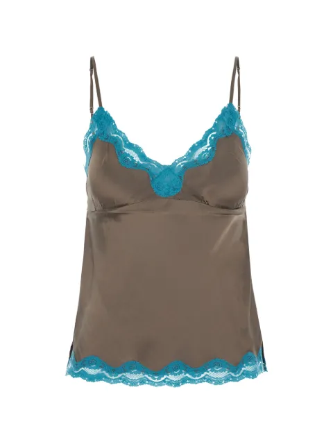 Gold Hawk lace-trim silk top