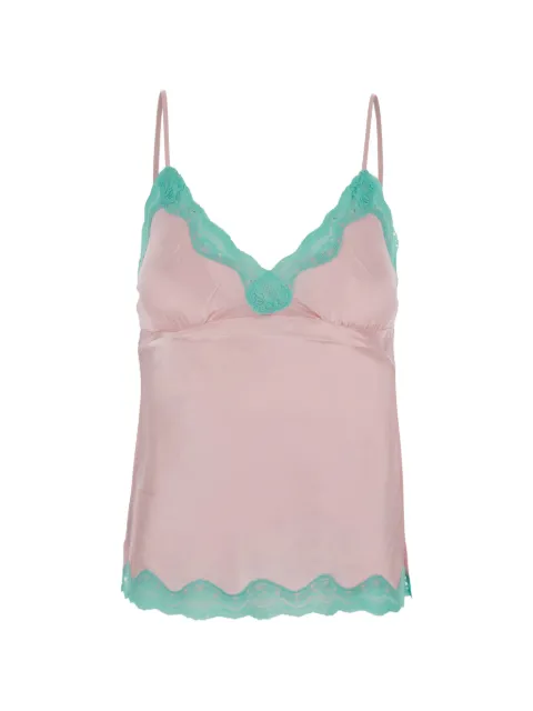 Gold Hawk lace-trim silk top