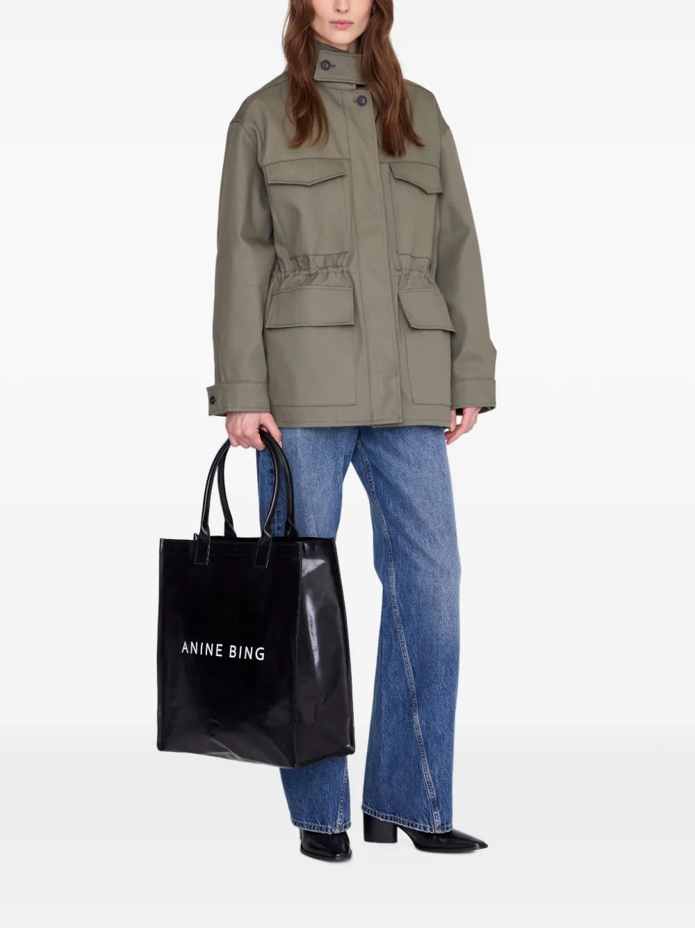 ANINE BING Leonie gecoate canvas shopper Zwart