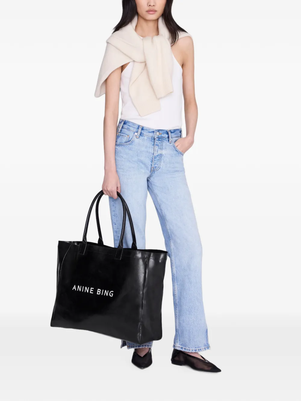 ANINE BING Leo gecoate canvas shopper Zwart