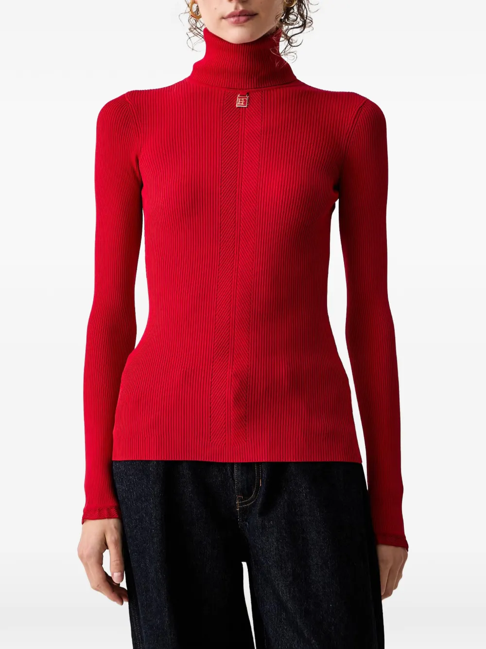 Elisabetta Franchi ribbed logo-plaque top