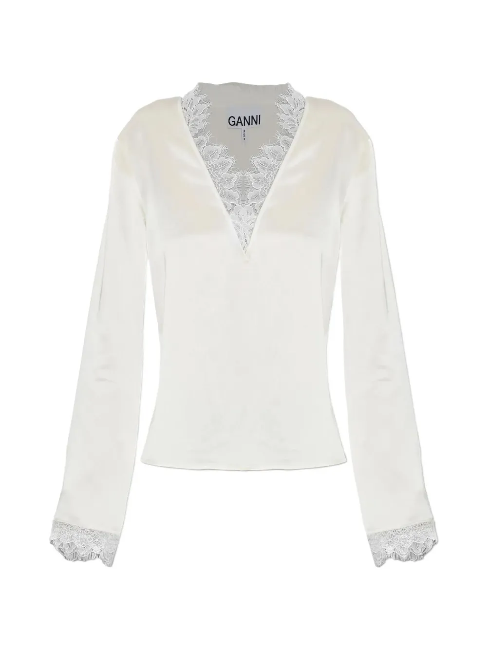 GANNI lace-trim satin blouse - Toni neutri