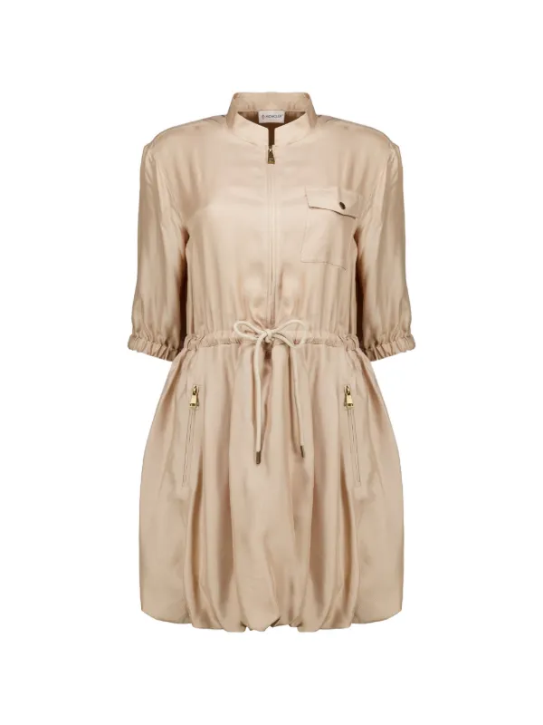 Moncler Silk Twill Mini Shirt Dress in Neutrals