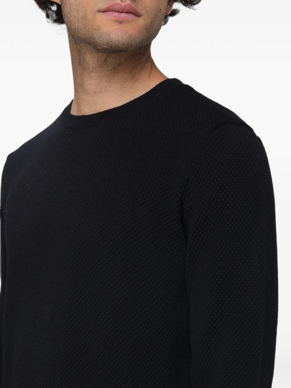Zanone waffle-knit virgin wool sweater Zwart