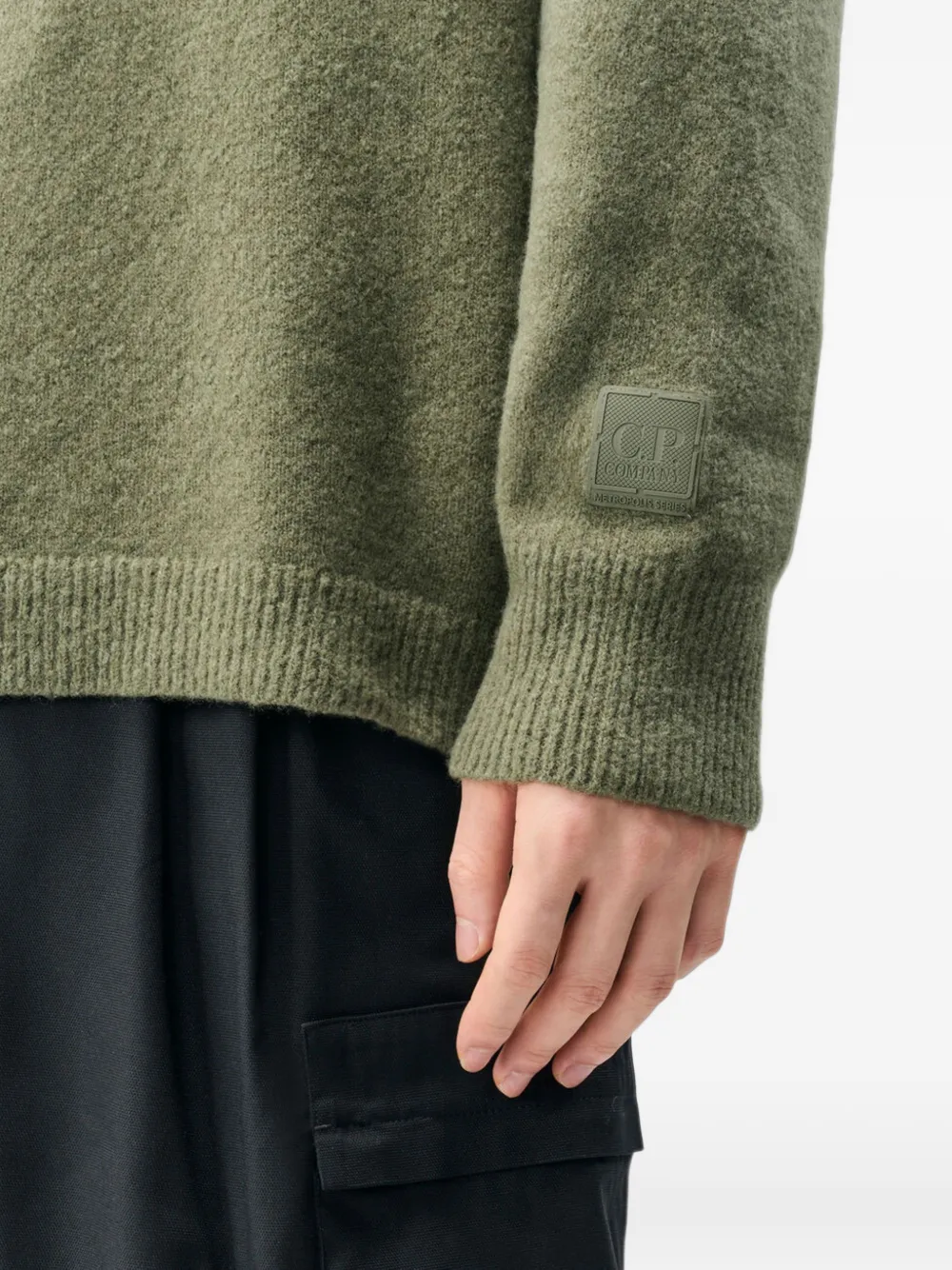 C.P. Company Metropolis Series bouclè extrafine merino crewneck logo sweater Groen