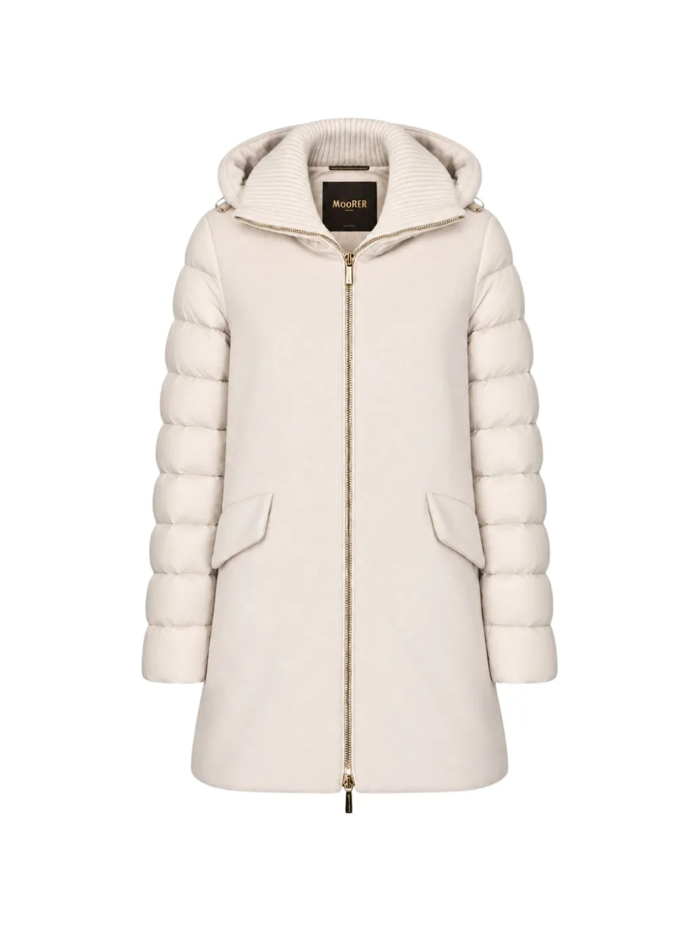 Moorer quilted-sleeve hooded coat Beige