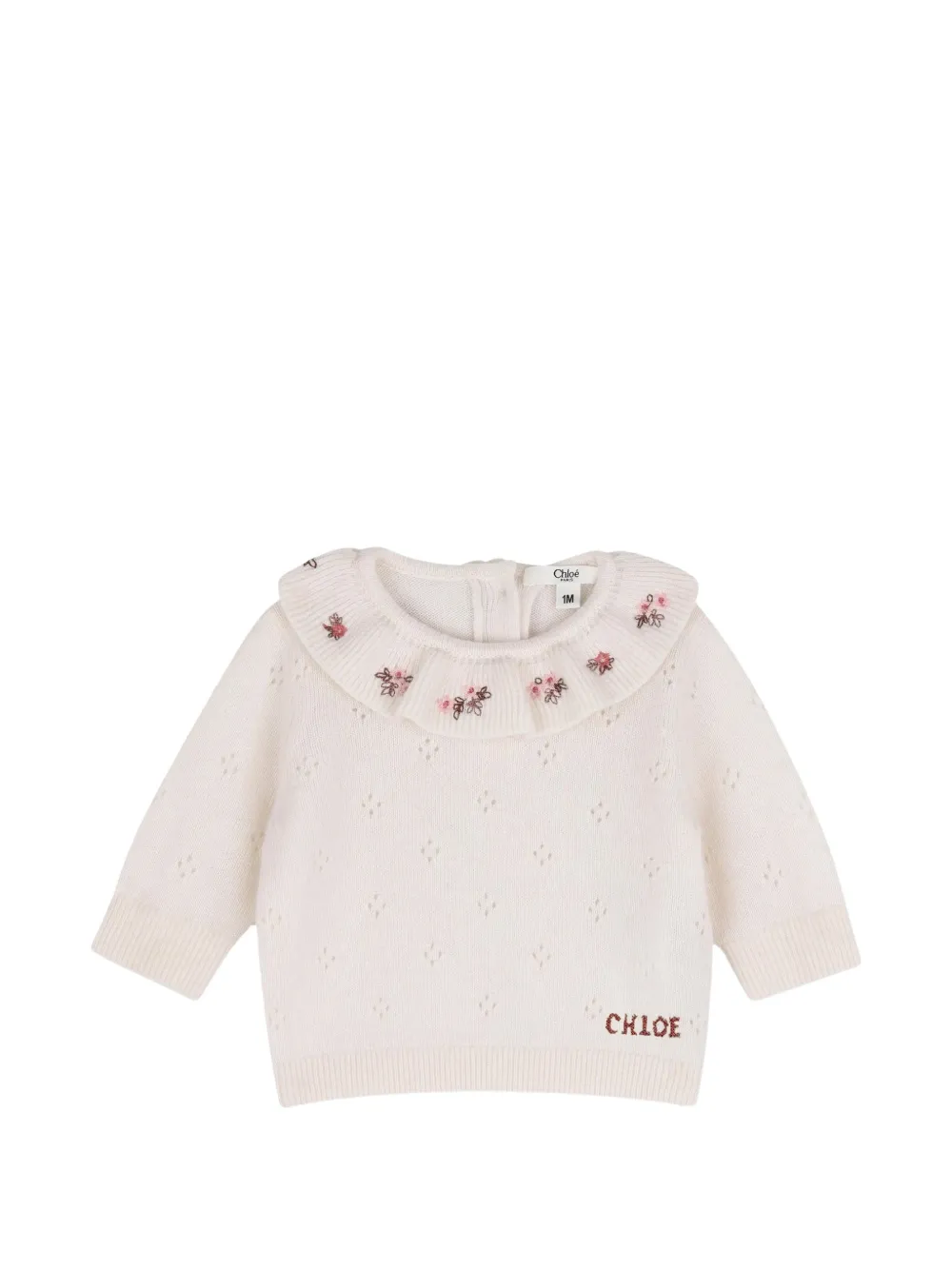 Chloé Kids ensemble pull et pantalon de pyjama en maille pointelle à broderie - Tons neutres