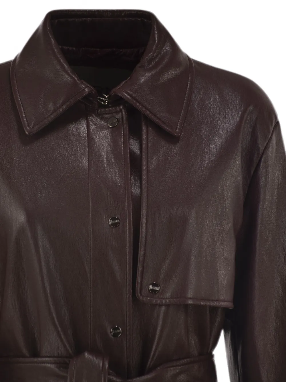 Herno Trenchcoat met leren effect en ceintuur Bruin