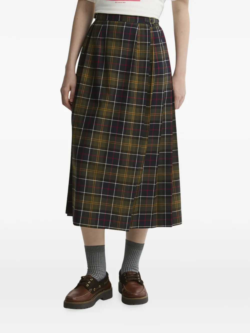 Barbour Irene midi-plooirok met tartan-ruit Groen