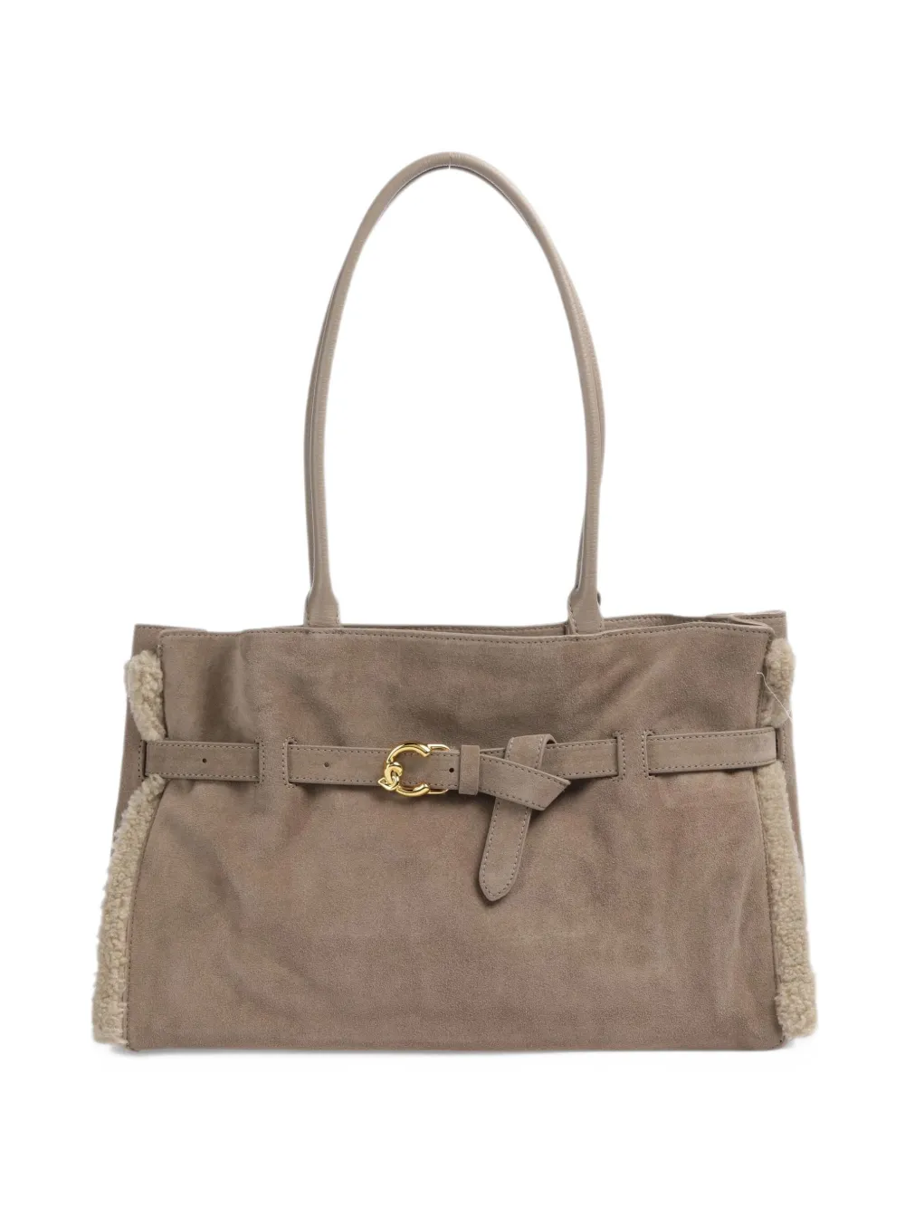 Coccinelle Sabine shearling-trim buckled shoulder bag - Toni neutri