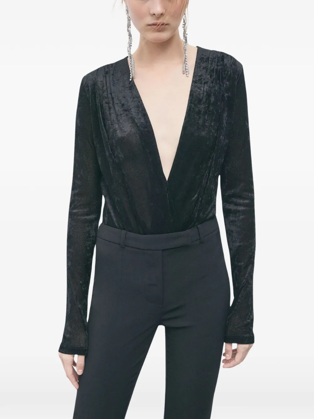 Patrizia Pepe draped velvet bodysuit Zwart